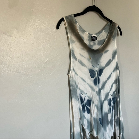 Tie Dye Butterfly Sleeveless Dress White Blue Medium Large XL - Picture 5 of 8